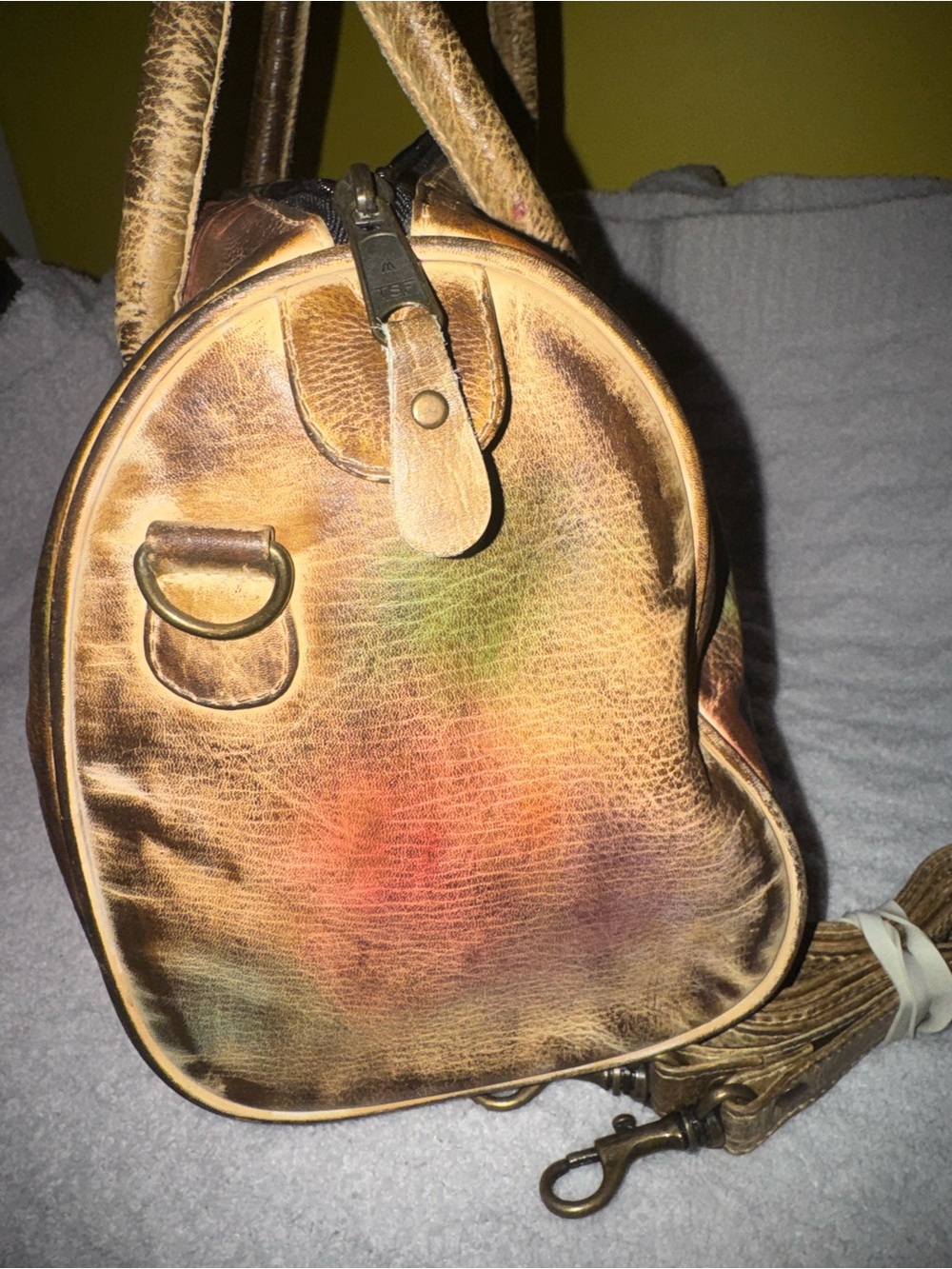 Hand-Painted Floral Leather Satchel in Brown and Multicolor - Picture 7 of 15